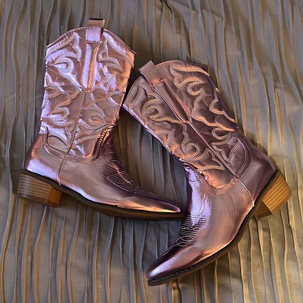 Pink metallic cowgirl boots